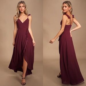 NWT Lulu’s Here's to Us Burgundy High-Low Wrap Dress XS